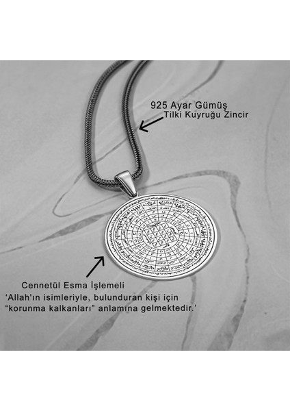 Cennetül Esma Işlemeli Gümüş Kolye