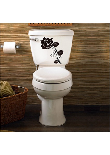 Wc Klozet Için Gül Deseni Sticker Yapıştırma Model1