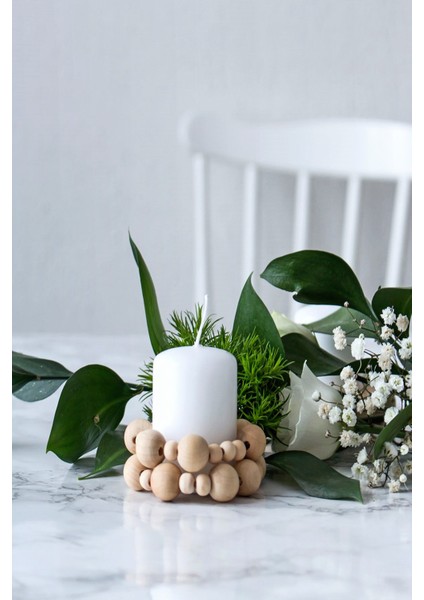 Dekoratif Ahşap Boncuklu Mumluk 2'li Set
