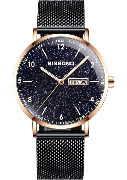 Binbong B3820 Erkekler Yıldızlı Gökyüzü Desen Izle (Siyah Püre Gül Kabuğu Altın Çivi) (Yurt Dışından)