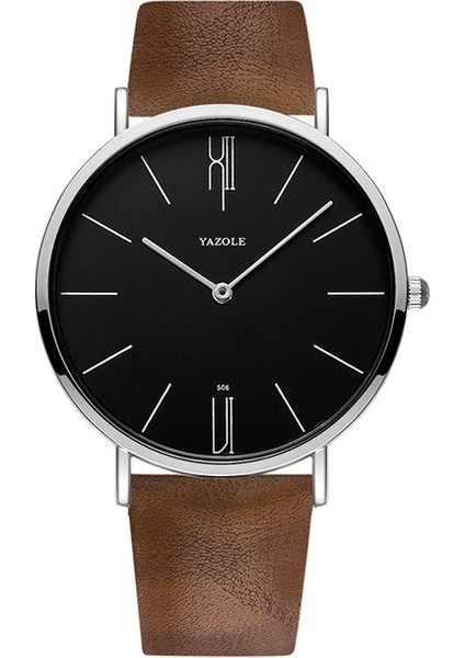 Yazol 506 Basit Büyük Arama Kuvars Izle (Gümüş Kabuk Siyah Tepsi Kahverengi Kemer) (Yurt Dışından)