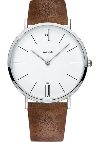 Yazol 506 Basit Büyük Arama Kuvars Izle (Gümüş Kabuk Beyaz Tepsi Kahverengi Kemer) (Yurt Dışından)