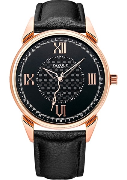 Yazol 424 Aydınlık El Kuvars Hareket Izle (Siyah Kadran + Siyah Kayış) (Yurt Dışından)