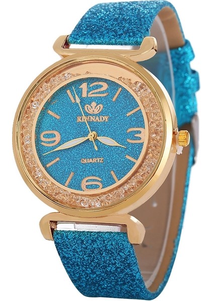 Fulaida Kadınlar Rhinestone Altın Tozu Pu Deri Kayış Kuvars Izle (Mavi) (Yurt Dışından)