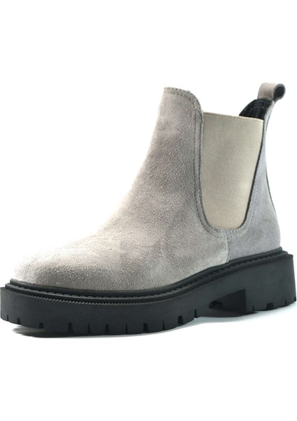Onloshoes Q.617 Hakiki Deri Nubuk Gri Kalın Topuk Kadın Bot