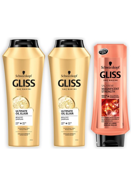 Ultimate Oil Elixer Şampuan 500ML + 360ML + Gliss Magnificent Saç Kremi 400ML