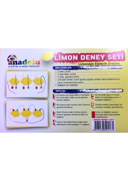 Limon Deney Seti Limondan Elektrik Üretimi Yapım Seti Limon Pili