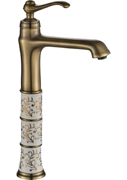 Seramik Desenli Çanak Banyo Lavabo Bataryası Antik