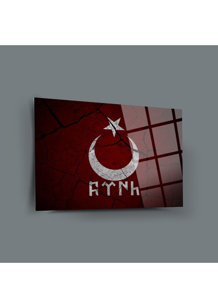 Göktürkçe Bayrak Cam Tablo-Göktürk Tablo