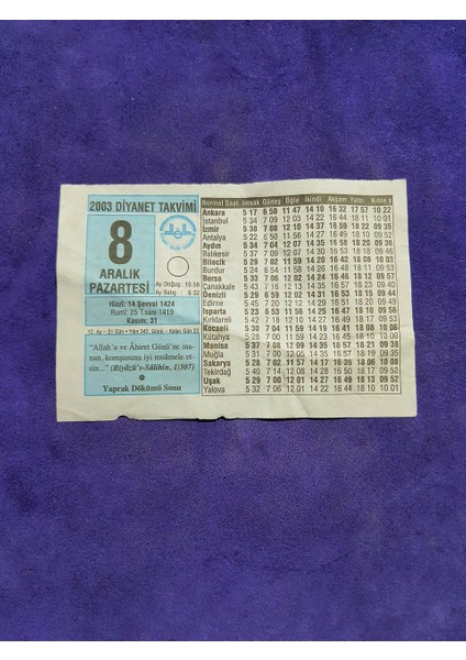 8 Aralık 2003 Takvim Yaprağı - Nostaljik Koleksiyonluk Takvim Yaprağı