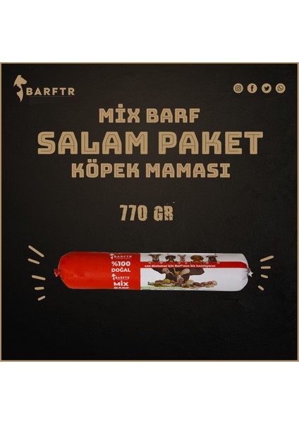 Mix Barf 20 kg Salam Köpek Maması (26 Paket - 770 Gr)