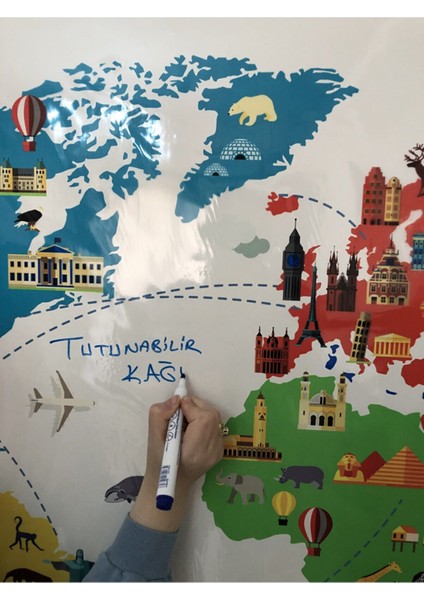 World Travel Map Dünya Seyahat Haritası Yazı Tahtası Akıllı Kağıt Tahta 100X150 cm + Kalem indirimleri