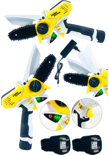 Teknoloji 18 Volt 3 Amper Dijital Göstergeli Çift Akülü Mini Dal Budama Testeresi Portatif Bıçkı