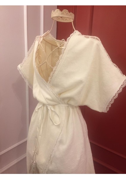 Vanessa Bambu Güpürlü Kimono Model Krem Bornoz M Beden - 674 fiyatları