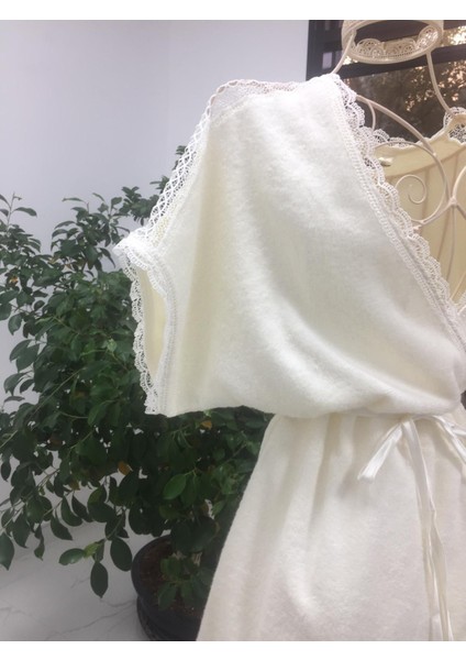 Vanessa Bambu Güpürlü Kimono Model Krem Bornoz M Beden - 674 modelleri