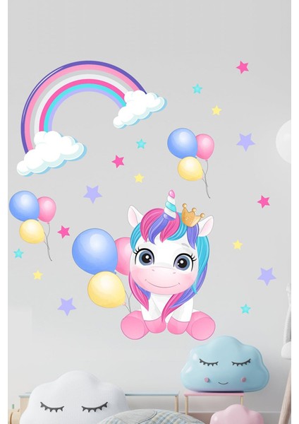 Minik Unicorn Doğum Günü Partisi Baby Shower Duvar Sticker
