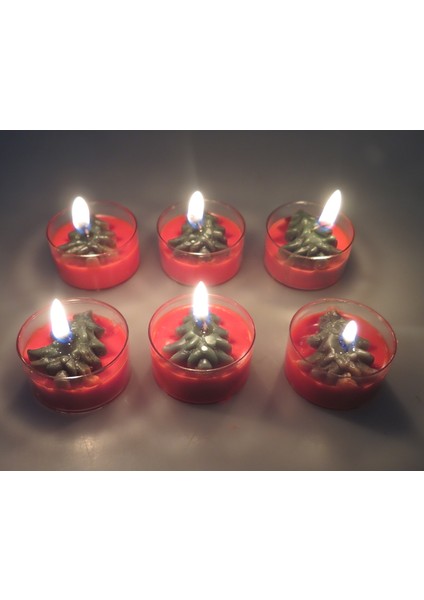 Yılbaşı Temalı 6’lı Çam Ağacı Kabartmalı Dekoratif Tealight Mum Seti – Şık Masa ve Ev Süsü