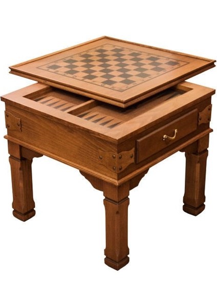 Ceviz Çekmeceli Küçük Satrançlı Tavlalı Orta Sehpa