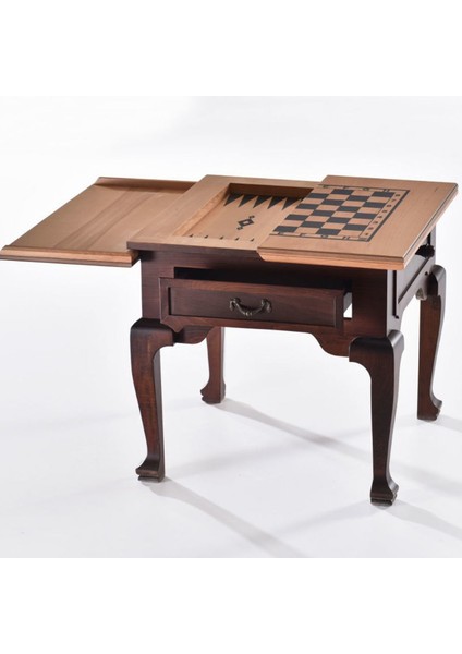 Çekmeceli Koyu Ceviz Küçük Satrançlı Tavlalı Orta Sehpa