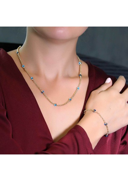14 Ayar Altın Doç Zincirli Gözlü Set