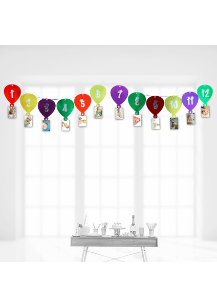 12 Ay Foto Banner, Metalik Karton Balonlu ve Mandallı - 2,40 mt