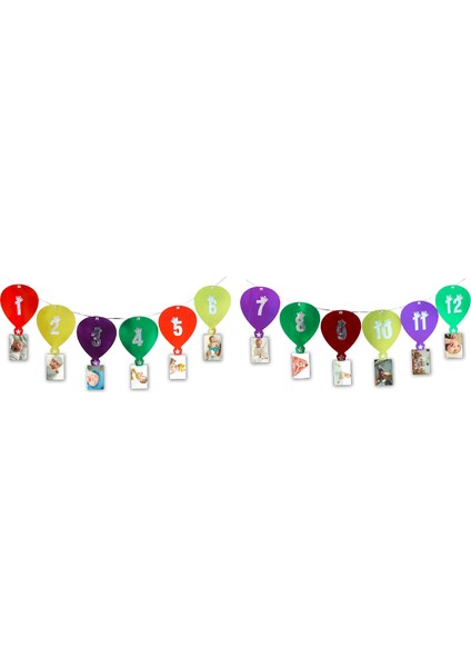 12 Ay Foto Banner, Metalik Karton Balonlu ve Mandallı - 2,40 mt modelleri
