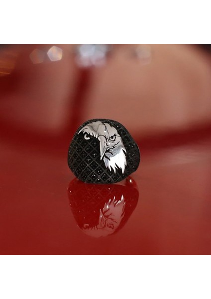 925 Ayar Gümüş Libert Kartal Motifli Siyah Mikro Taşlı Yüzük indirimleri