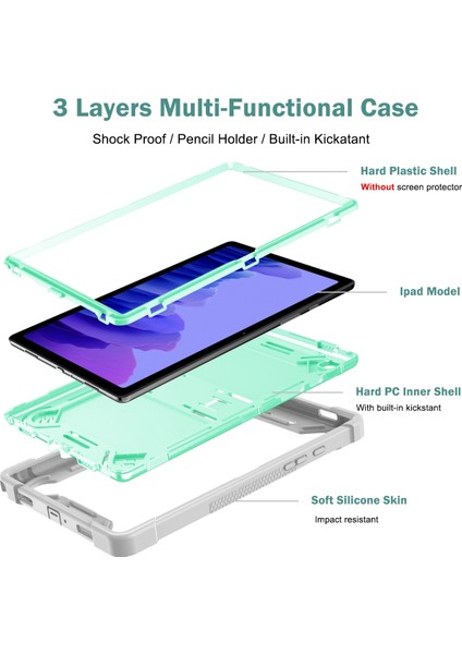 Samsung Galaxy Tab A7 10.4 (2020) Silikon + Pc Kılıfı Gri + Yeşil (Yurt Dışından)