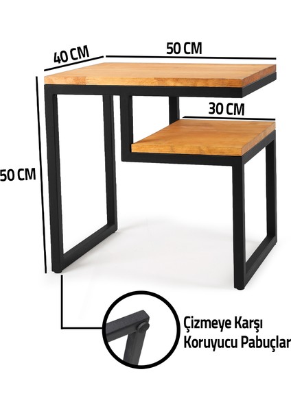 Exclusive Raflı Doğal Ahşap Yan Sehpa 50 x 50 x 40 cm