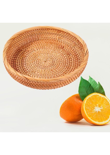 Hasır Dokuma Yuvarlak Snack Meyve Kase Rattan Gıda Tepsisi Organizatör Dayanıklı 25X5 cm