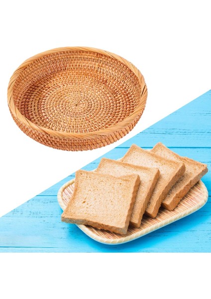 Hasır Dokuma Yuvarlak Snack Meyve Kase Rattan Gıda Tepsisi Organizatör Dayanıklı 25X5 cm