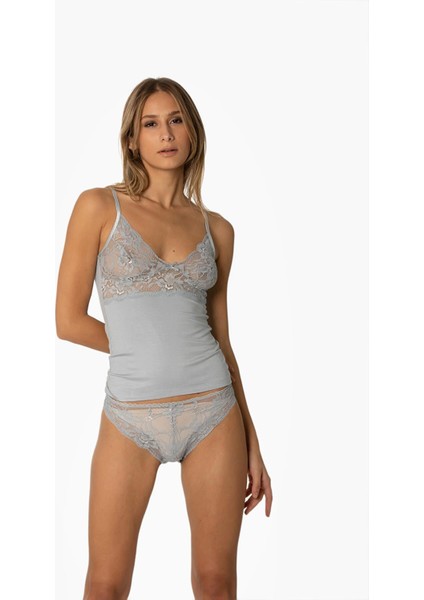 Kadın Dantelli Penye Atlet Külot / Kaşkorse Set - 315 Mist