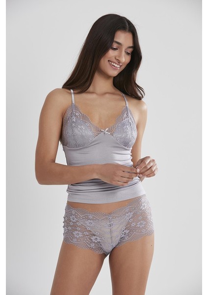 Kadın Dantelli Penye Atlet Külot / Kaşkorse Set - 332 Royal