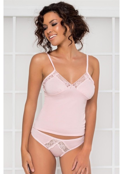 Kadın Dantelli Penye Atlet Külot / Kaşkorse Set - 350 Pudra