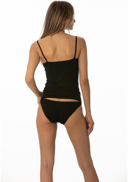 Kadın Dantelli Penye Atlet Külot / Kaşkorse Set - 325 Siyah fiyatları