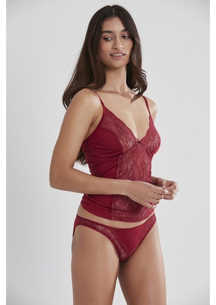 Kadın Dantelli Penye Atlet Külot / Kaşkorse Set - 381 Bordo
