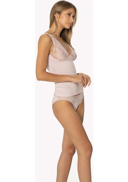 Kadın Dantelli Penye Atlet Külot / Kaşkorse Set - 390 Pudra fiyatları