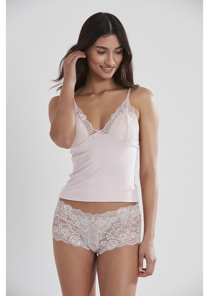 Kadın Dantelli Penye Atlet Külot / Kaşkorse Set - 332 Pudra