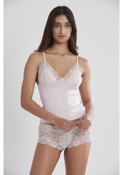 Kadın Dantelli Penye Atlet Külot / Kaşkorse Set - 332 Pudra fiyatları
