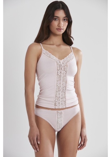 Kadın Dantelli Penye Atlet Külot / Kaşkorse Set - 370 Pudra