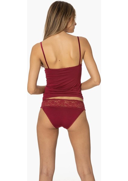 Kadın Dantelli Penye Atlet Külot / Kaşkorse Set - 375 Bordo modelleri
