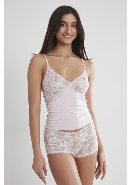 Kadın Dantelli Penye Atlet Külot / Kaşkorse Set - 361 Pudra