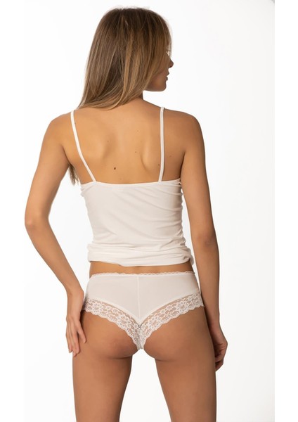 Kadın Dantelli Penye Atlet Külot / Kaşkorse Set - 396 Ekru modelleri