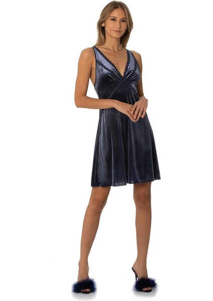 Kadın Saten Dantelli Gecelik 840 Lacivert