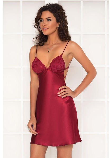 Kadın Saten Dantelli Gecelik 630 Bordo