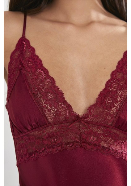 Kadın Saten Dantelli Gecelik 603 Bordo modelleri