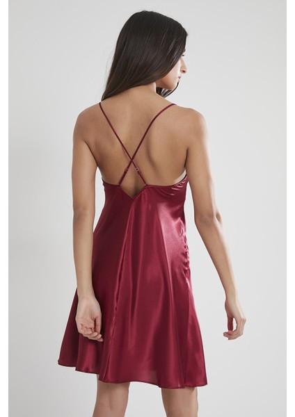 Kadın Saten Dantelli Gecelik 603 Bordo fırsatları