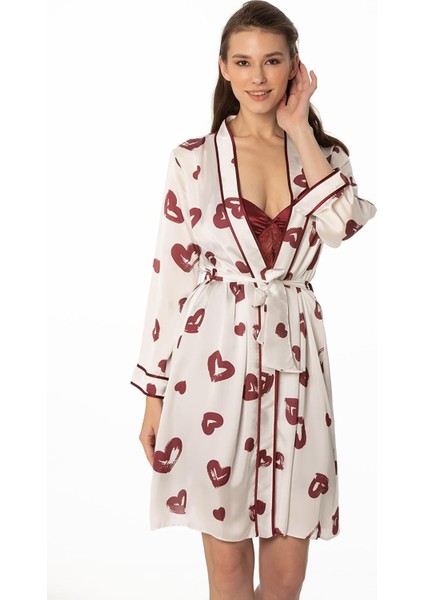 Saten Emprime Gecelik & Sabahlık Takım - 2406 Bordo