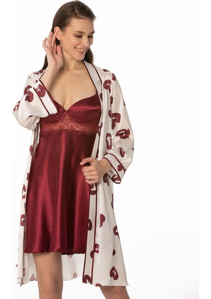 Saten Emprime Gecelik & Sabahlık Takım - 2406 Bordo fiyatları