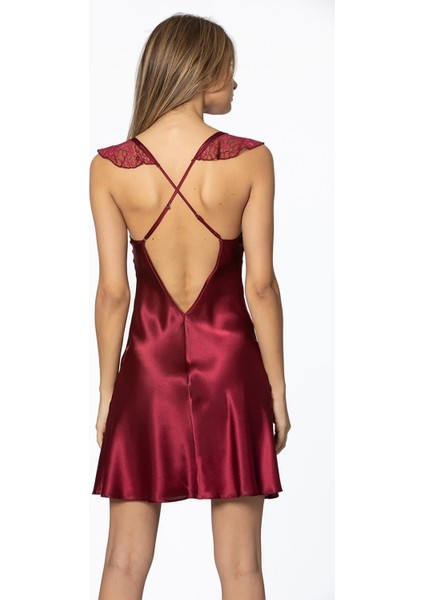 Kadın Saten Dantelli Gecelik 635 Bordo